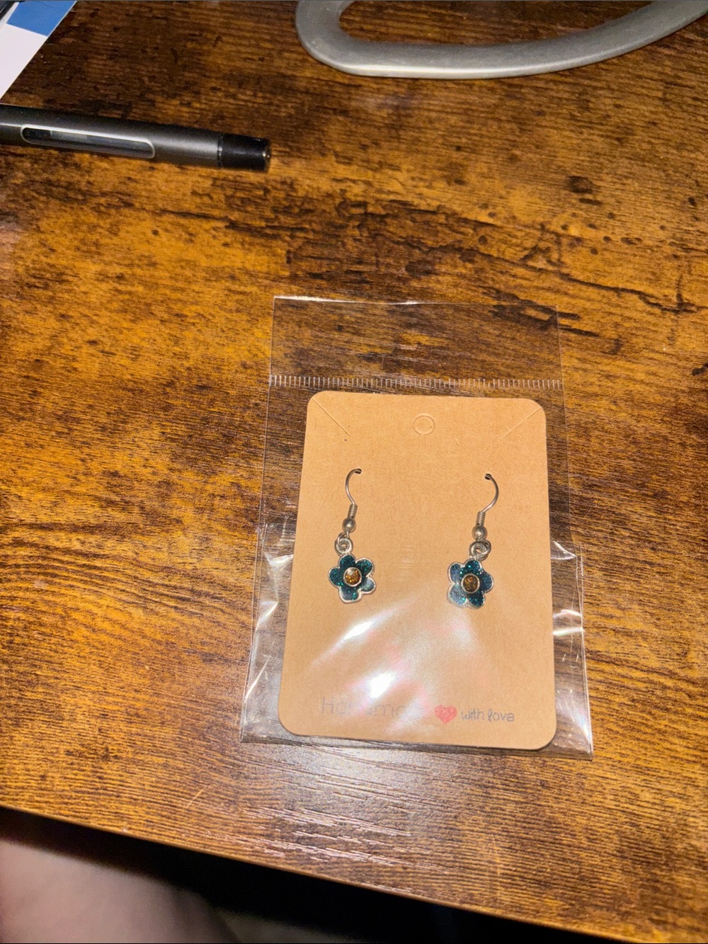 Source Unknown Blue and Gold Flower Drop Earrings